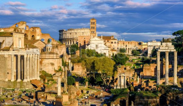 Ruins of Forum Romanum and Colosseum, Rome, Italy - GlobePhotos - royalty free stock images