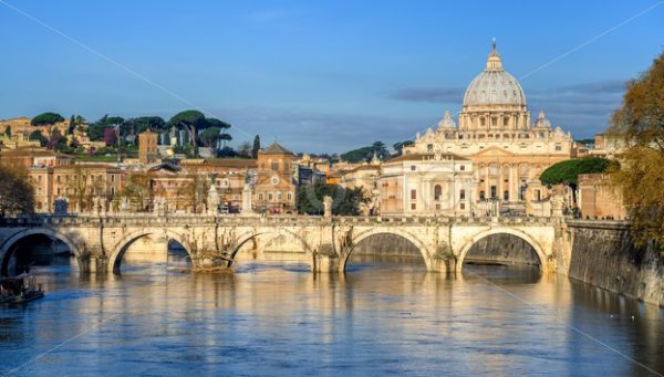 St Peter Basilica and St Angelo Bridge in Vatican, Rome, Italy - GlobePhotos - royalty free stock images