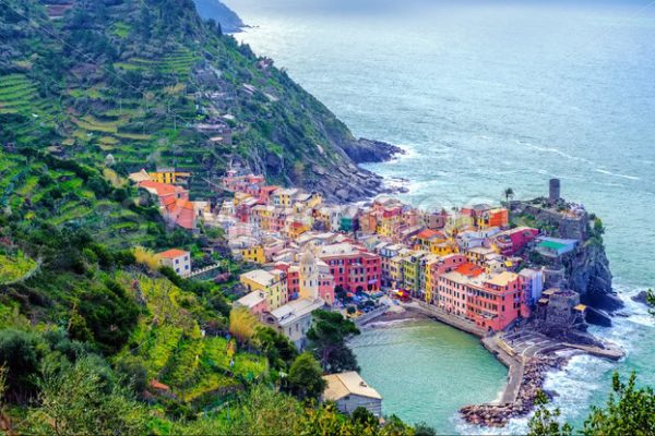 Vernazza town on mediterranean coast, Cinque Terre, Italy - GlobePhotos - royalty free stock images