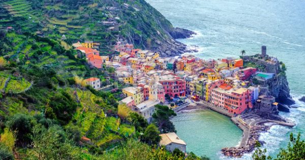 Vernazza town on mediterranean coast, Cinque Terre, Italy - GlobePhotos - royalty free stock images