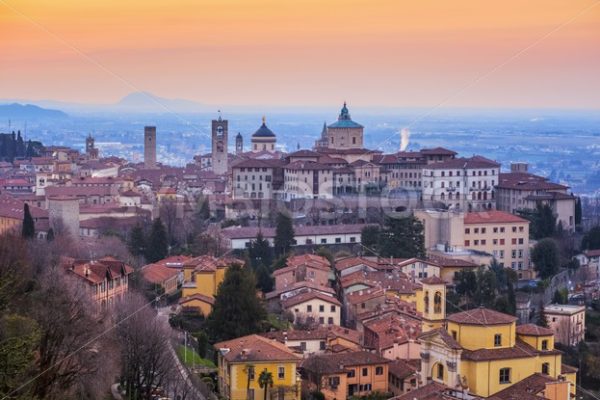 Bergamo Old Town, Lombardy, Italy, in dramatic sunrise light - GlobePhotos - royalty free stock images