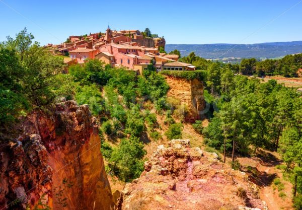 Roussillon Old Town and the ochre Red Cliffs, Provence, France - GlobePhotos - royalty free stock images