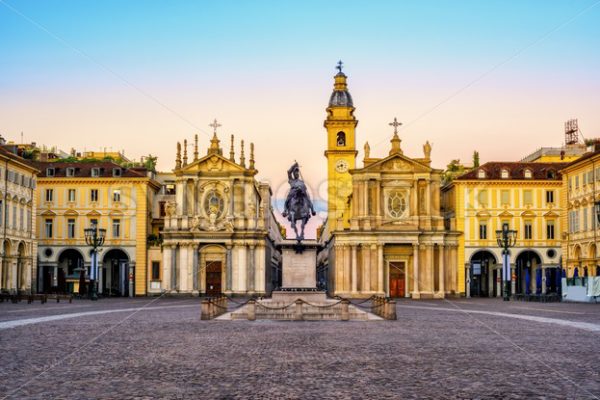 Turin city, Piazza San Carlo on sunrise, Italy - GlobePhotos - royalty free stock images