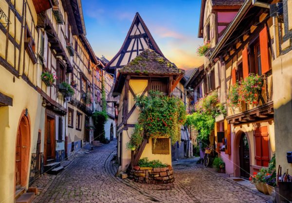 Colorful half-timbered houses in Eguisheim, Alsace, France - GlobePhotos - royalty free stock images