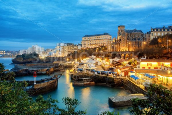 Biarritz Old Town, Basque Country, France, at night - GlobePhotos - royalty free stock images