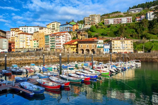 Colorful houses in Mutriku port and Old town, Basque country, Spain - GlobePhotos - royalty free stock images