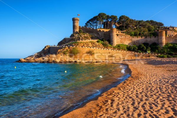 Tossa de Mar, sand beach and Old Town walls, Catalonia, Spain - GlobePhotos - royalty free stock images