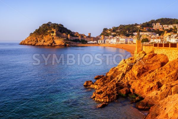 Tossa de Mar, sand beach and Old Town walls, Catalonia, Spain - GlobePhotos - royalty free stock images