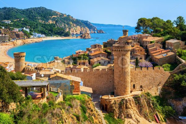 Tossa de Mar, sand beach and Old Town walls, Catalonia, Spain - GlobePhotos - royalty free stock images