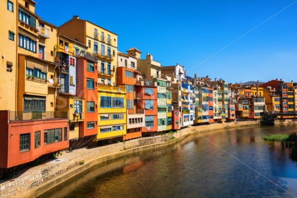 Traditional colorful facades in Girona Old Town, Catalonia, Spain - GlobePhotos - royalty free stock images