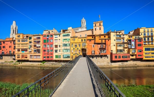 Traditional colorful facades in Girona Old Town, Catalonia, Spain - GlobePhotos - royalty free stock images