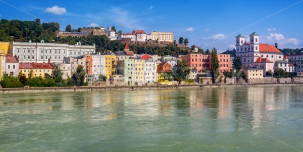 Colorful traditional houses on Inn river in historical old town Passau, Germany - GlobePhotos - royalty free stock images