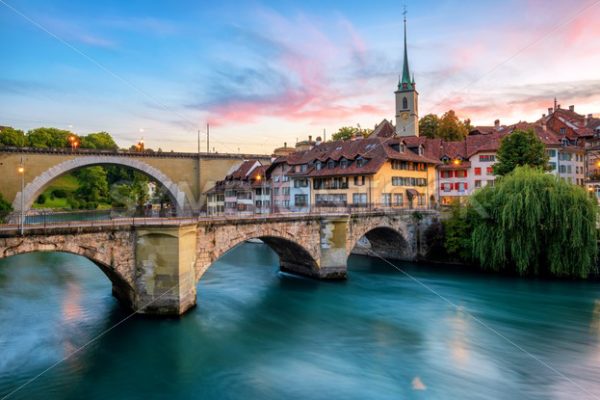 Historical Old Town of Bern city on dramatic sunset, Switzerland - GlobePhotos - royalty free stock images