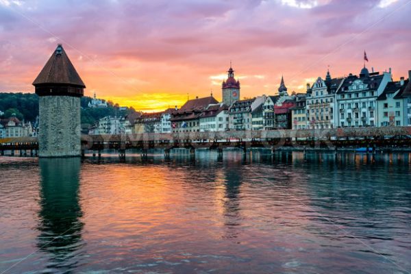 Lucerne, Switzerland, Old Town on dramatic sunset - GlobePhotos - royalty free stock images