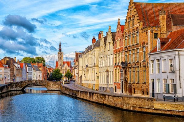 Bruges Old Town, canal and Poortersloge building, Belgium - GlobePhotos - royalty free stock images