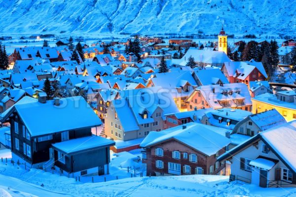 Andermatt village in the Alps mountains, snow covered in winter, Uri, Switzerland - GlobePhotos - royalty free stock images