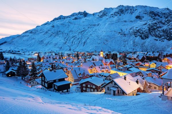 Andermatt village in swiss Alps mountains, Switzerland in winter - GlobePhotos - royalty free stock images