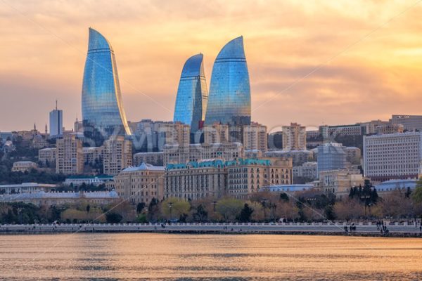 Baku, Azerbaijan, view of the city and Flower Tower skyscrapers - GlobePhotos - royalty free stock images