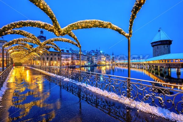 Lucerne Old town, Switzerland, in Christmas illumination - GlobePhotos - royalty free stock images