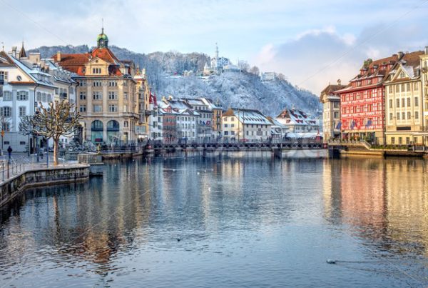 Lucerne city, Switzerland, snow white in winter time - GlobePhotos - royalty free stock images