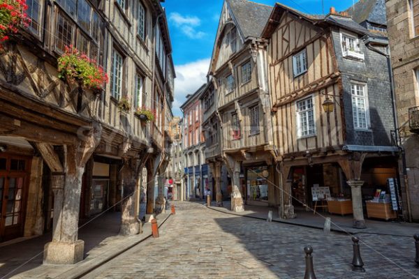 Dinan city, medieval houses in Old Town, Brittany, France - GlobePhotos - royalty free stock images