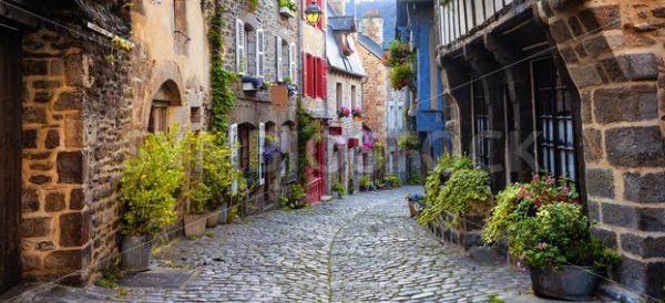 Dinan, medieval town center, Brittany, France - GlobePhotos - royalty free stock images