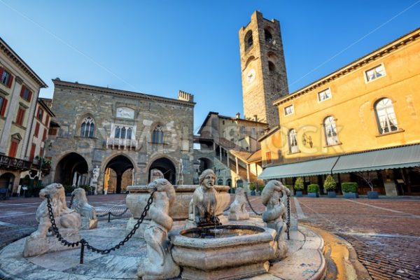 Piazza Vecchia in Bergamo Old town, Italy - GlobePhotos - royalty free stock images