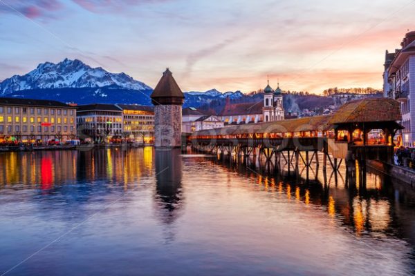 Lucerne, Switzerland, historical Old town on dramatical sunset - GlobePhotos - royalty free stock images