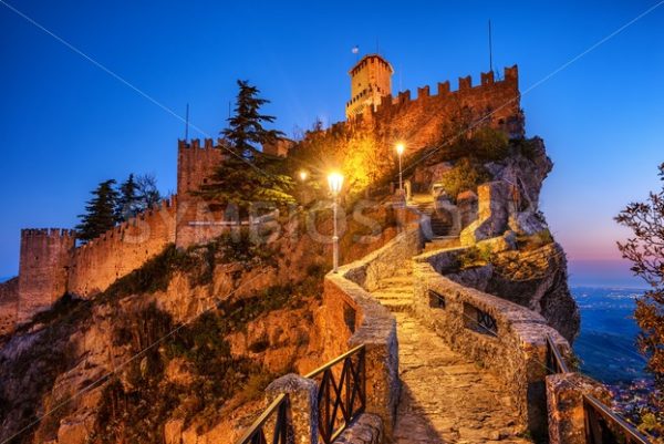 First tower of San Marino at night - GlobePhotos - royalty free stock images