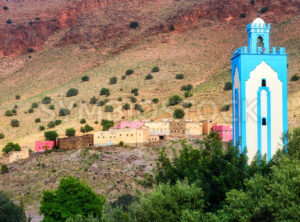 A blue mosque in Madaw village, Antiatlas mountains, Morocco