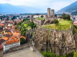 Bellinzona Old town and Castelgrande castle, Ticino, Switzerland - GlobePhotos - royalty free stock images