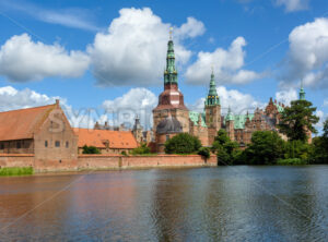 Frederiksborg royal castle on a lake in Hillerod, Denmark