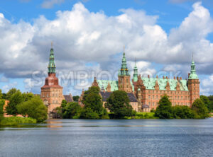 Historical Frederiksborg castle on a lake in Hillerod, Denmark