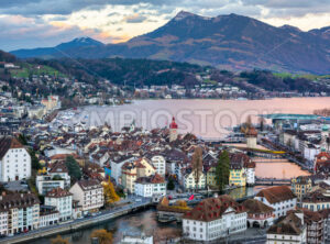 Lucerne city on Lake Lucerne in the swiss Alps mountains, Switzerland