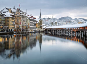 Medieval Old town and Chapel bridge in Lucerne city on a winter day, Switzerland - GlobePhotos - royalty free stock images