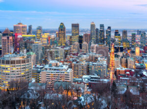 Montreal city skyline in the evening light, Canada