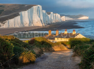 Seven Sisters chalk cliffs in East Sussex, England