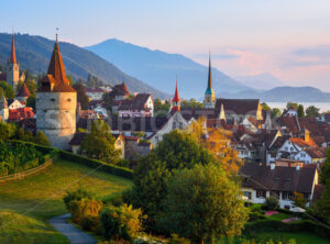 View of Zug city’s Old town and lake, Switzerland - GlobePhotos - royalty free stock images