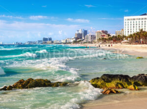 White sand beach on Caribbean sea in Cancun city downtown, Mexico - GlobePhotos - royalty free stock images